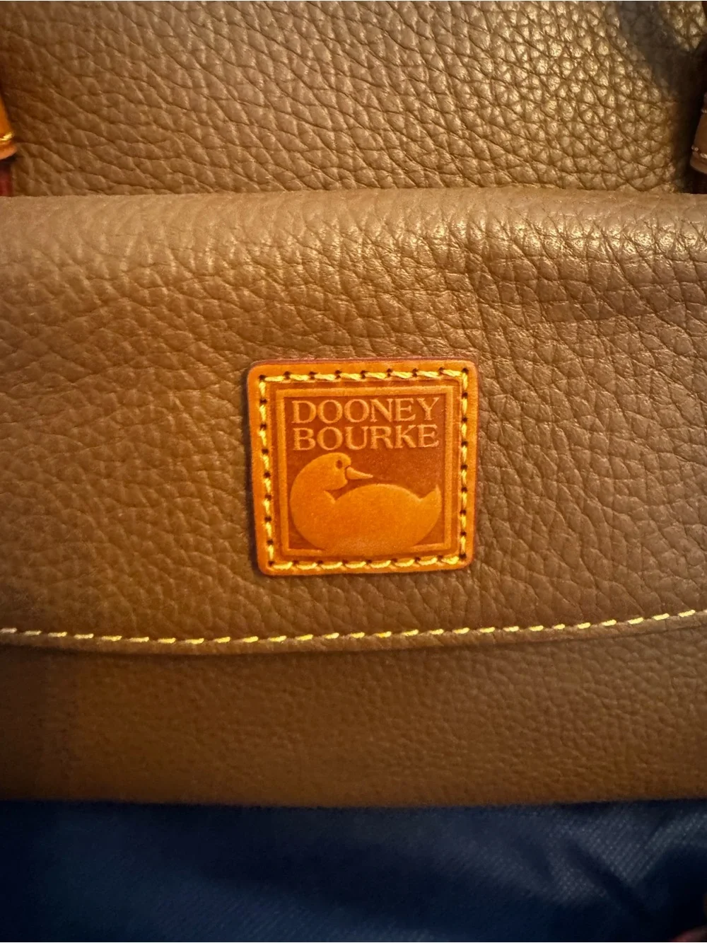 Dooney & Bourke Cognac Brown Pebbled Leather Satchel with Orange Trim